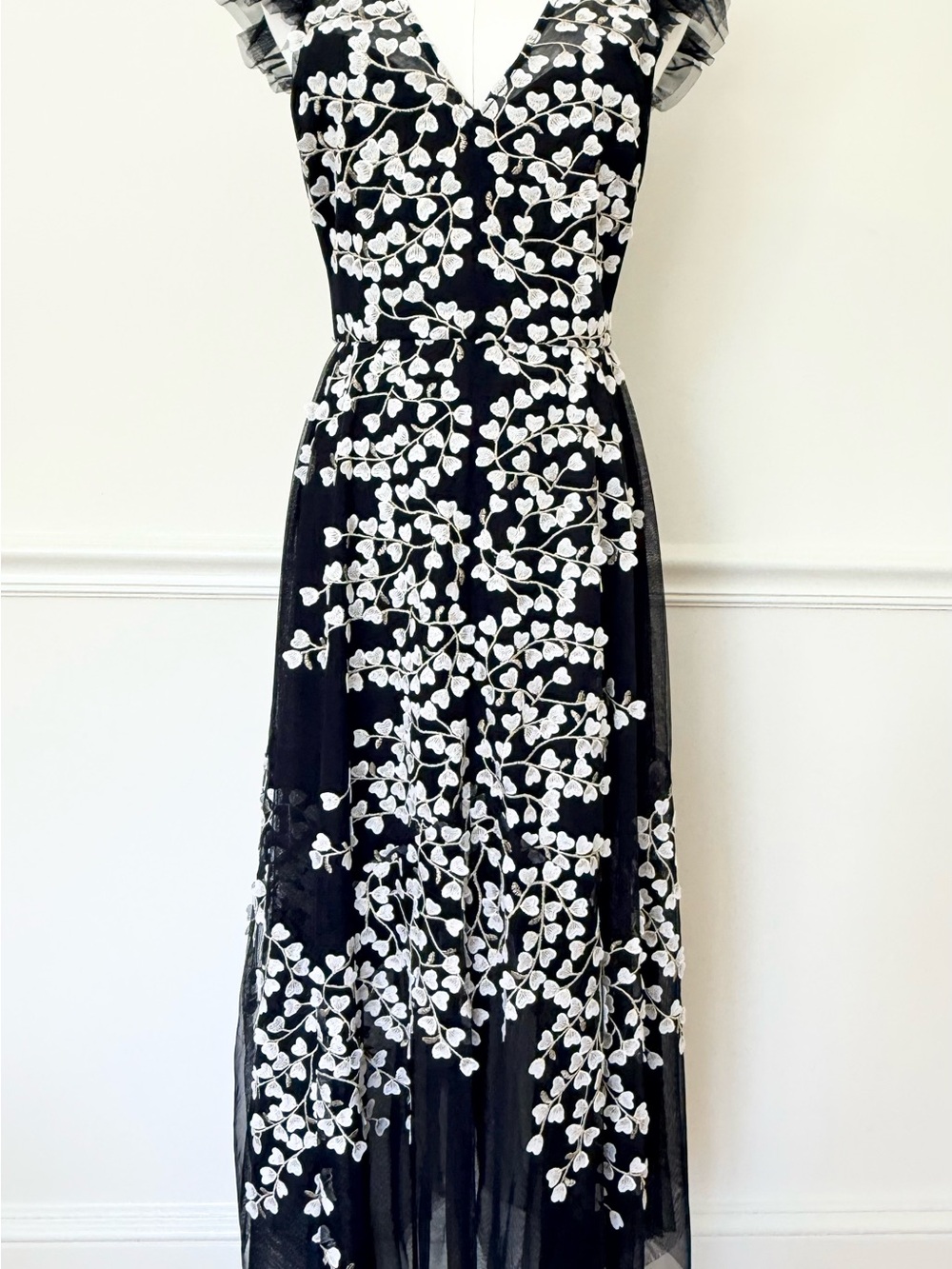 BCBGMaxAzria Black Dress with White Floral Appliqué - Picture 4 of 9